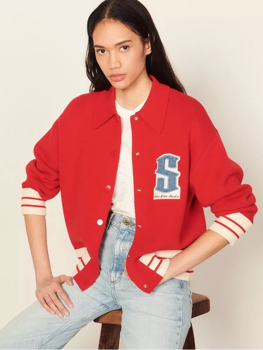SANDRO
Melchior Knit Varsity Jacket In Red